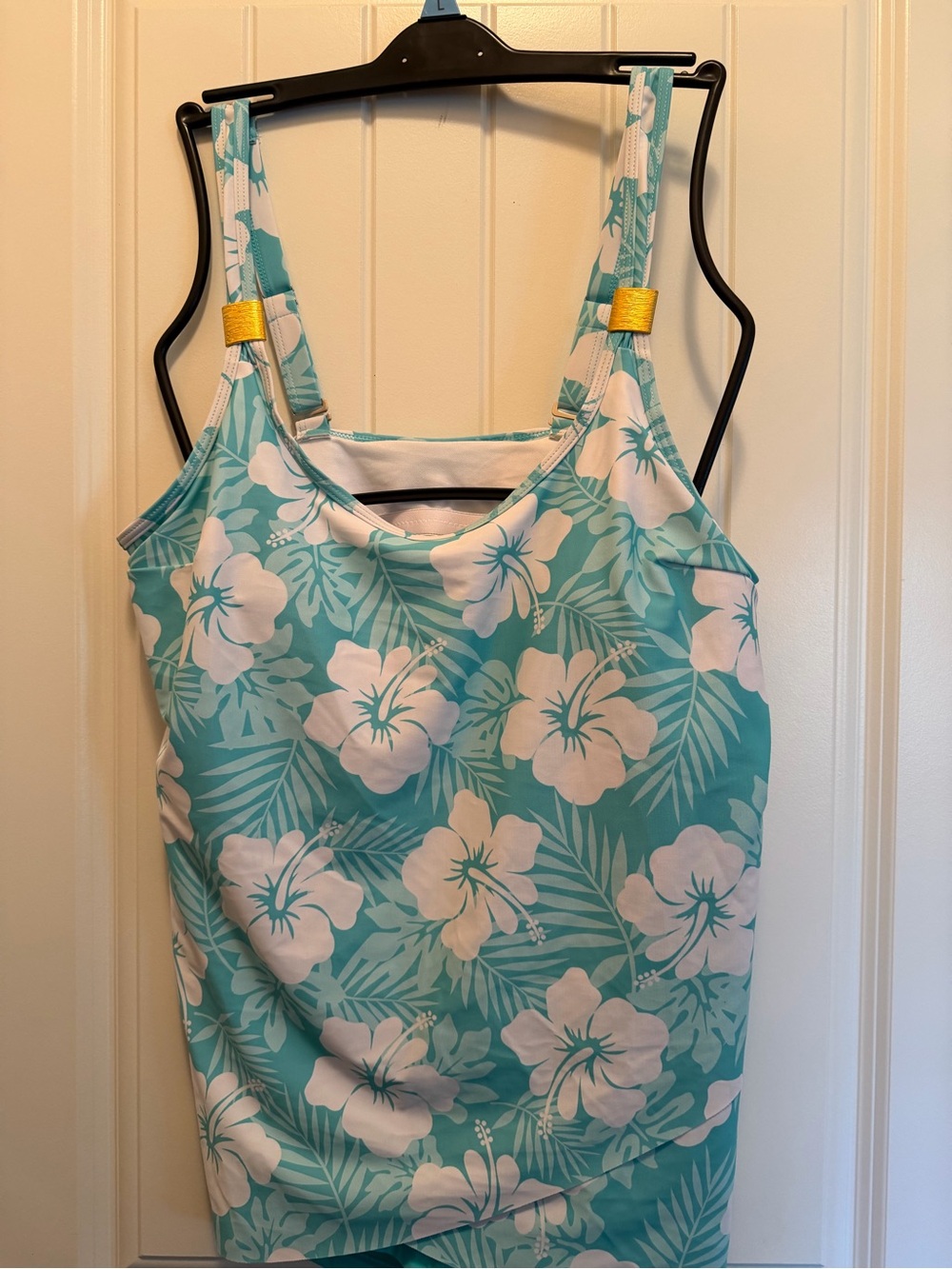 Turquoise Floral two-pice swimsuit with White Hibiscus NEVER WORN